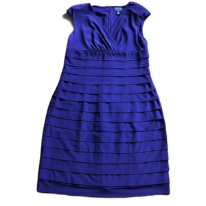 American Living 12‎ blue purple deep v neck layered bandage empire waist dress